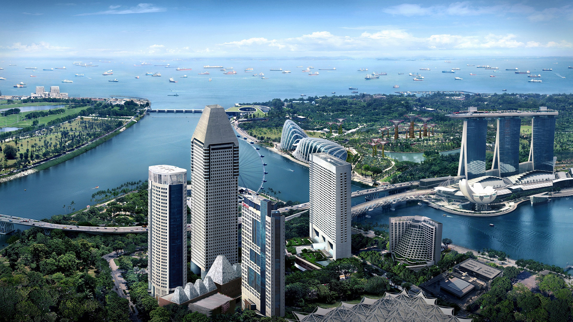 【走進東南亞】借助立足新加坡特殊地位，中國石油在這裡開展油氣貿易。圖片：中石油在新加坡的項目所在地——美年大廈濱海灣全景。 隱藏文字說明