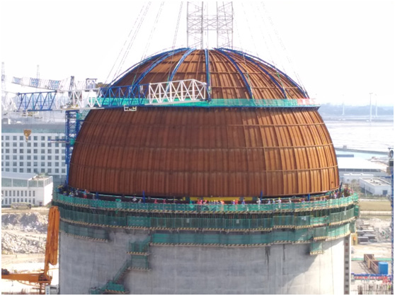 国内第二台"华龙一号"福清核电6号机组提前实现穹顶吊装